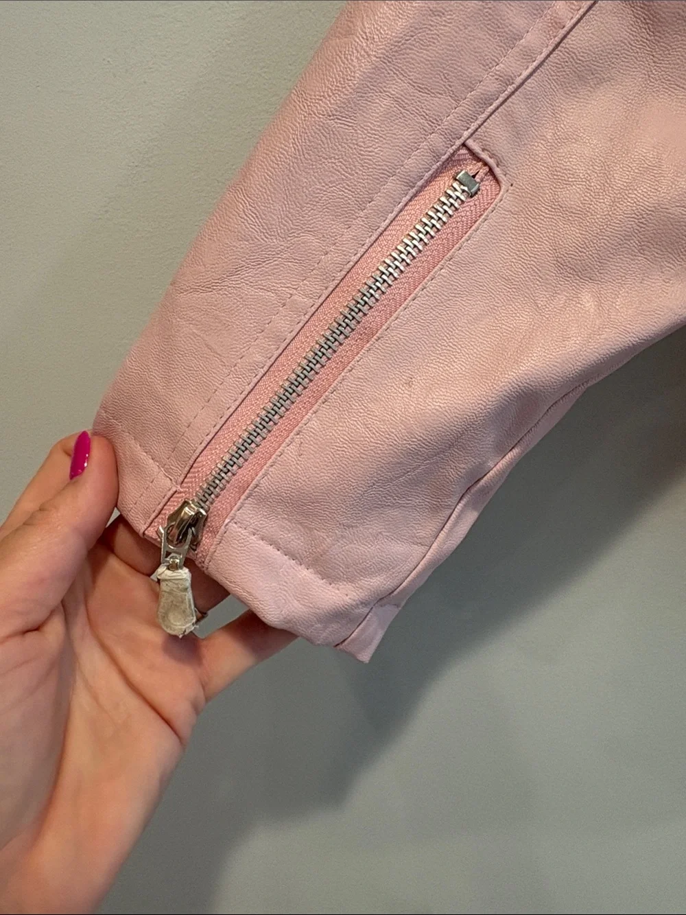 Girls' Pink Faux Leather Biker Jacket with Stars